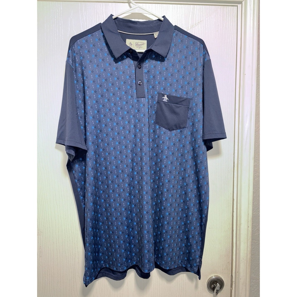 Penguin by Munsingwear Polo Shirt Men's XL‎ Blue Golf Pocket Polo